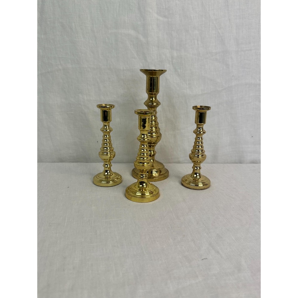 Vintage Brass Baldwin Candle Stick Holders Set of 4 Gold MCM Victorian